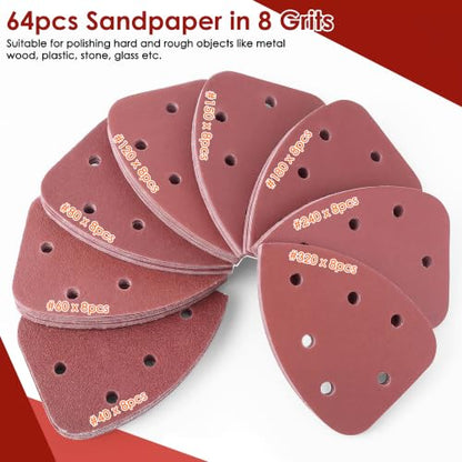 64 Pcs Mouse Sander Sandpaper Detail Sanding Pads,No Cut Line - style: no cut line