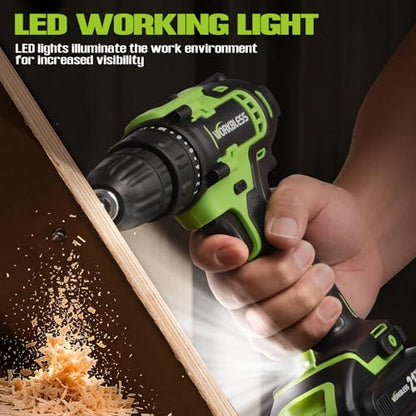 21V Cordless Drill Set with Battery Charger(Green & 2 Batteries) - color: Green -2 Batteries