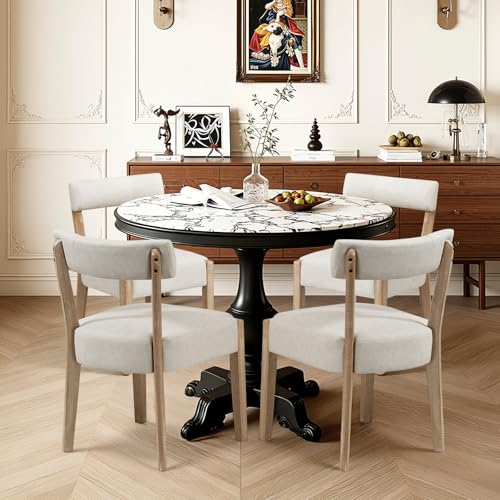 ZJhome Modern Dining Chairs Set of 4 – Mid-Century Modern Faux Leather Upholstered Kitchen & Dining Room Chairs with Curved Back, Oversized Rounded Seat, Sturdy Wood Frame, Beige - color: Beige Leather, size: Set of 4