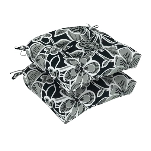 DYTXIII Set of 2 Outdoor Chair Cushions 19"x19"x4", Water Repellent Tufted Patio Seat Cushions with Ties, Thick Replacement Pads for Wicker Dining Chairs, Patio Furniture, Flower Black - color: Flower Black