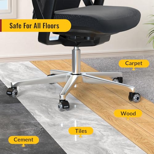HOLKIE Office Chair Wheels 10x22mm 1KEA ONLY Casters 2 Inch Replacement, Grey Dual Rubber Smooth & Quiet Rolling Casters Wheels-Set of 5 for Hardwood Floors & Carpet Computer Gaming Desk Chair Wheels