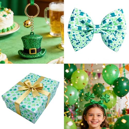 St Patrick's Day Faux Leather Sheets 8 x 12 Inch, Green Shamrock Printed Glitter Fabric for Bows and Crafts (Green Shamrock) - color: Green Shamrock