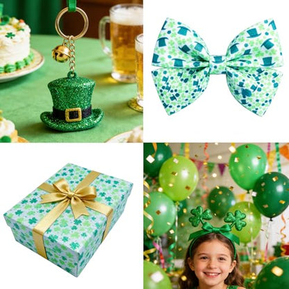 St Patrick's Day Faux Leather Sheets 8 x 12 Inch, Green Shamrock Printed Glitter Fabric for Bows and Crafts (Green Shamrock) - color: Green Shamrock