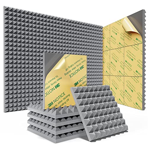 Sonicism Acoustic Panels Self-Adhesive Pyramid 12 Pack,1" X 12" X 12" Sound Proof Foam Panels for walls High Density,Acoustic Wall Panels Fast Expand,Sound Absorption and Decoration,DarkGray - color: Gray, size: 1 Inch 12 Pack Self-Adhesive