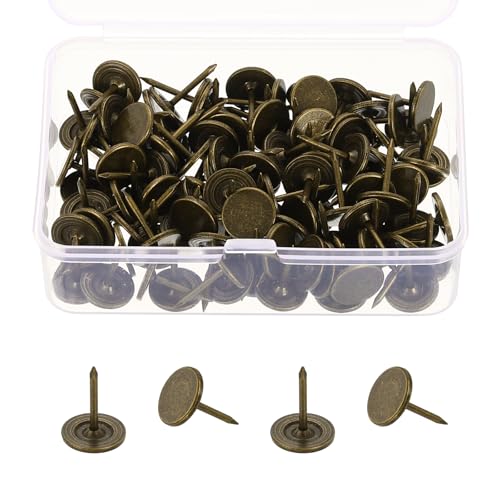 uxcell 100Pcs Upholstery Thumb Tacks, 7/16" x 9/16" Flat Head Upholstery Push Pins Decorative Nails for Wood Wall Furniture, Bronze - size: 7/16" x 9/16"