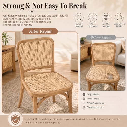Reaeng Rattan Repair Kit for Chair Caning, Complete Furniture Restoration Kit with 15.7 x 39.4 Inch Cane Webbing Roll, Spline, 2 Caning Chisels and 8 Wooden Wedges - color: Style B