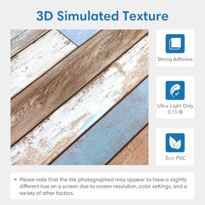 COMSTICKC 3D Peel and Stick Faux Wood Wall Sticker, 10 Pcs 11.8" x 11.8" - color: Blue/Brown
