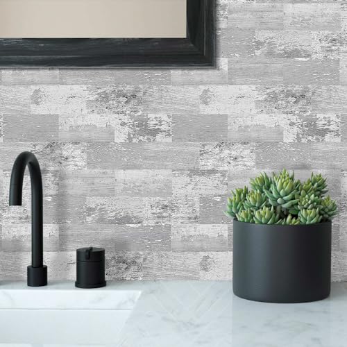 DEWOO Peel and Stick Wall Tile Kitchen Backsplash Self Adhesive 10 Sheet - color: Retro wood