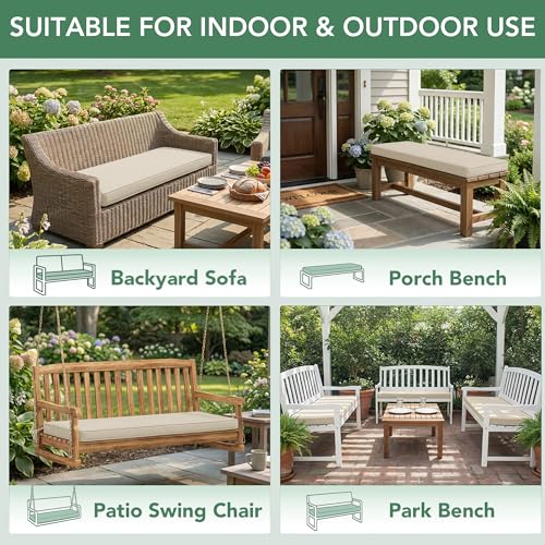 Summsun Outdoor Bench Cushion Pad, 42 x 18 x 3 Inch, Beige - color: Beige, size: 42x18x3 Inch
