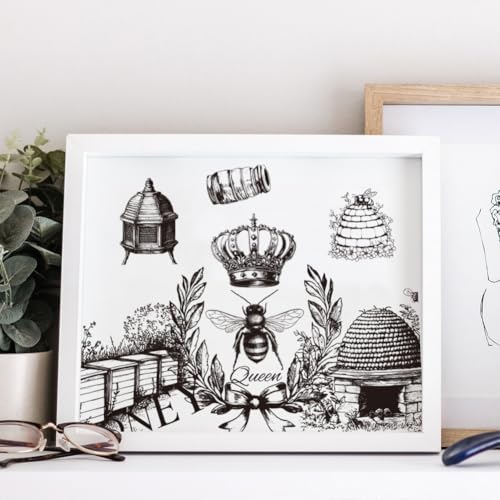 OLYCRAFT 3pcs/Set Bees Rub on Transfers for Furniture and Crafts 6x12 Inch Beehive Furniture Decals Transfer Stickers Rub on Decal with 1pc Scraper for Wood Scrapbook Window Home Decoration - style: Bees