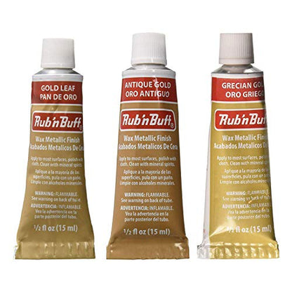 Amaco Rub 'N Buff Wax Metallic Finish, 3 Color Gold Assortment (Gold Leaf, Antique and Grecian Gold)