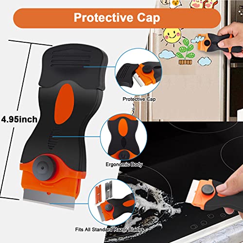 Heavy-Duty & Gentle Scraper Duo Kit | 2-in-1 Metal & Plastic Scraper Set with 20 Blades | Perfect for DIY, Kitchen Stovetop, Window Decals, Bathroom Caulk & Paint Removal - size: Long-handle