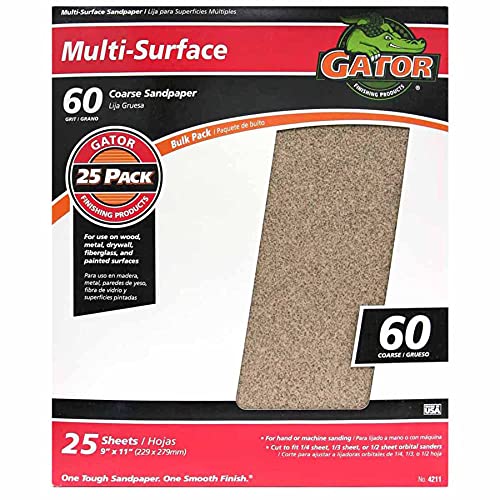 Gator 9" x 11" Multi-Surface Sanding Sheets, 60 Grit, 25 Pack - size: 60 Grit
