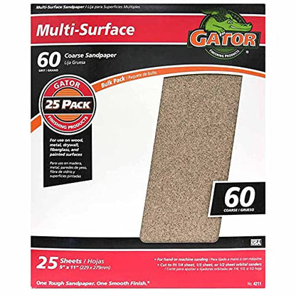 Gator 9" x 11" Multi-Surface Sanding Sheets, 60 Grit, 25 Pack - size: 60 Grit