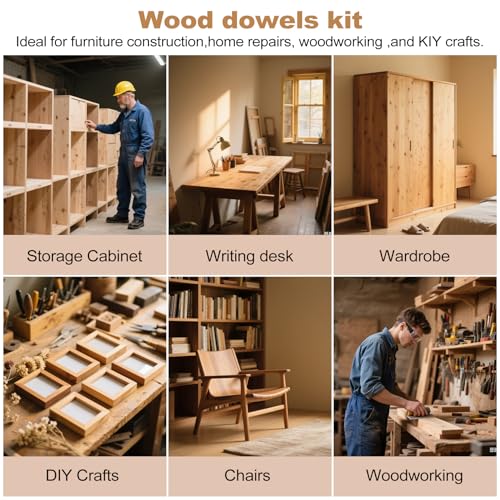 4 Sizes 250Pcs Wooden Dowel Pins Kit 1/4 3/8 5/16 Inch Small Fluted Wood Dowels Pegs Hardwood Pin for Furniture Woodworking Crafts - size: 4 Sizes - 250Pcs
