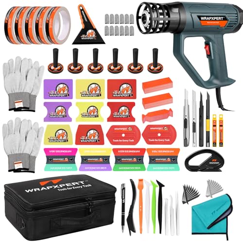 WRAPXPERT Vinyl Wrap Tool Kit with Heat Gun for Car Wrapping, Vehicle Vinyl Wrap Tools with Squeegee, Knife, Gloves, Magnets Holder, Car Wrap Tools Window Tint Tools for Auto Film Installation - color: Pro Kit 01