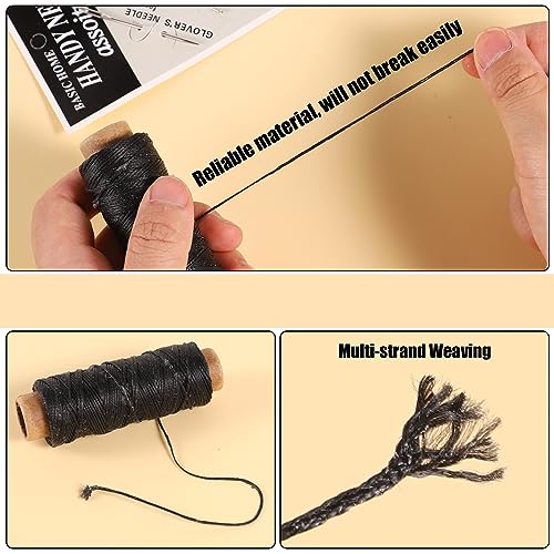 55 Yards Waxed Thread with 7 Leather Needles for Hand Sewing - color: Black