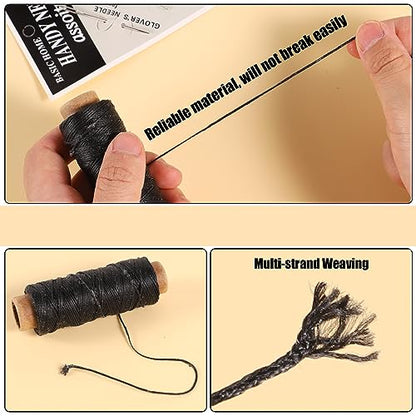 55 Yards Waxed Thread with 7 Leather Needles for Hand Sewing - color: Black