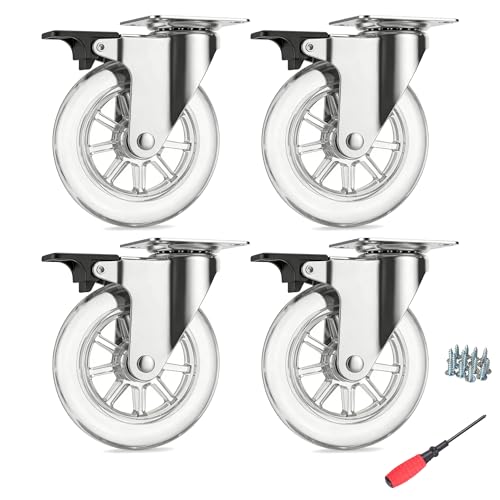 4" Caster Wheels, 1100lbs, Lockable, Gel Clear, 4-Pack - size: 4 inch, With Brake