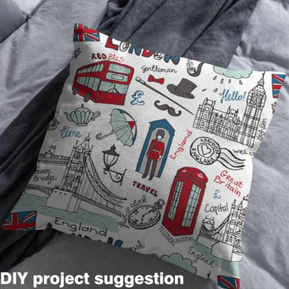 Feelyou London Cartoon Landmarks Fabric by The Yard 1 Yard Soft - color: Multi 011, size: 1 Yard
