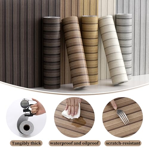 Light Walnut Peel and Stick Slat Wall Panels,Wood Grain Paneling - color: Light Walnut