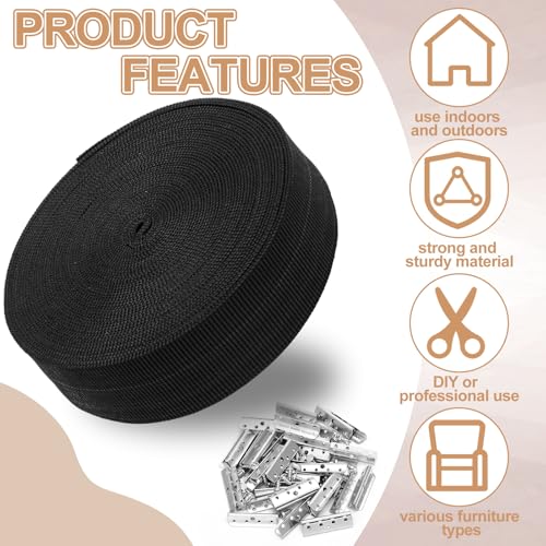 Threehoney Webbing Repair Kit, 60 Pcs Webbing Clips, 2 Inch Wide X 60 Ft.
