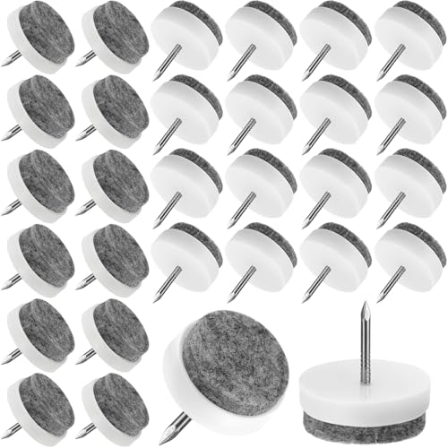 Nail-on Furniture Felt Pads, 30pcs 24mm Round Table Chair Leg Pad - color: White, size: Φ 24 mm