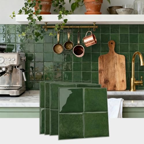 20Pcs Green Peel and Stick Kitchen Backsplash Slab Tile Sticker 6"x6" - color: D-001