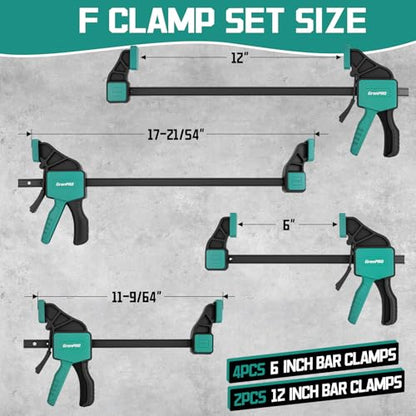 GRENPRO 8-Pack Bar Clamps for Woodworking, 12" and 6" Bar Clamps