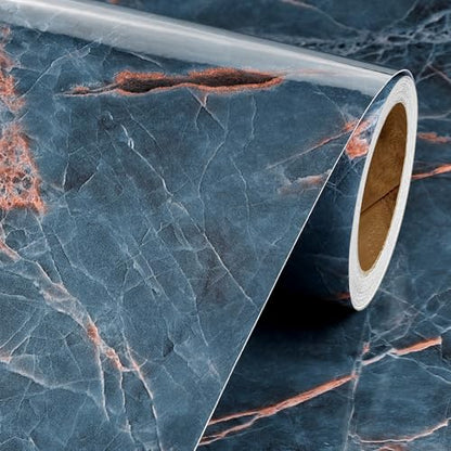 Livelynine 15.8x394 Marble Wall Paper Kitchen Countertop Peel and Stick Wallpaper Waterproof Contact Paper for Countertops Renter Friendly PVC Marble Table Top Vinyl Wrap Dark Blue Red Brown Sticker - color: Blue and Brown, size: 15.8" x 394"
