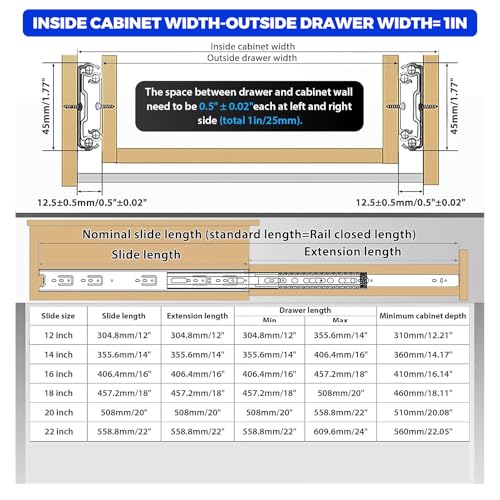 Push to Open Drawer Slides,Soft Close Drawer Slides Rebound Device 2Set18in - color: Black 2set, size: 18INCH