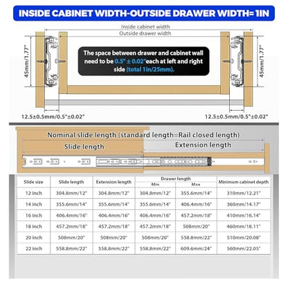 Push to Open Drawer Slides,Soft Close Drawer Slides Rebound Device 1Set16in - color: Black 1set, size: 16INCH