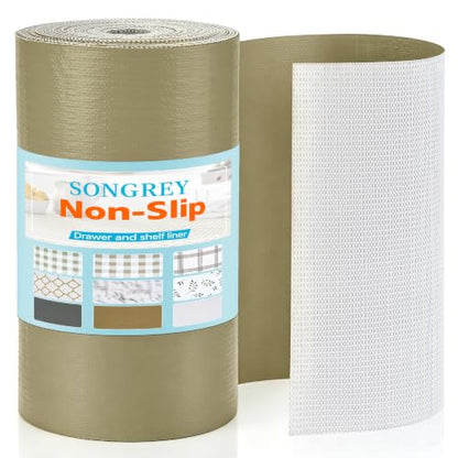Songrey Non-Adhesive Shelf Liner & Cabinet Liner, 12" x 240" - color: Beige, size: 12"W x 240"L