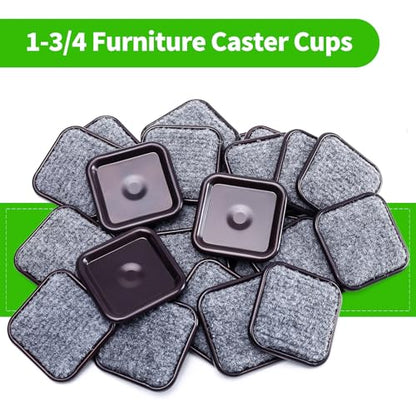 1 3/4" Square Carpet Bottom Furniture Caster Cups Furniture Coasters 24Pack - size: 1-3/4 Inch, 24 Pack