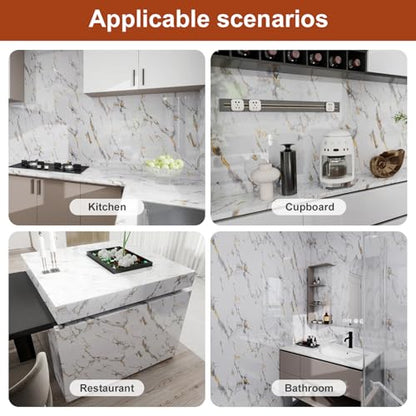 Glossy Thick Marble Contact Paper for Countertops Peel and Stick Wallpaper - color: White and Gold, size: 23.6" x 196.8"