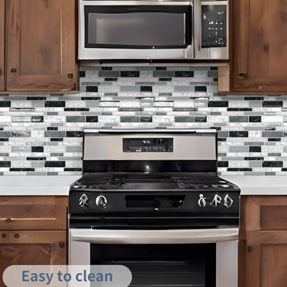 DEWOO Peel and Stick Kitchen Backsplash Tile 3D Self Adhesive Wall 10 Sheet - color: Black