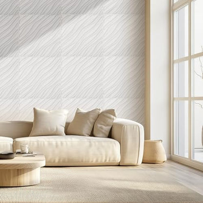 VEVOR 3D Wall Panels, 12-Pack 19.7 x 19.7 in PVC Modern Art Minimalist Wave Tiles, 32 Sq.Ft Coverage Accent Wall Panel, Interior Home Decor for Bedroom, Living & Gaming Room, Matte White