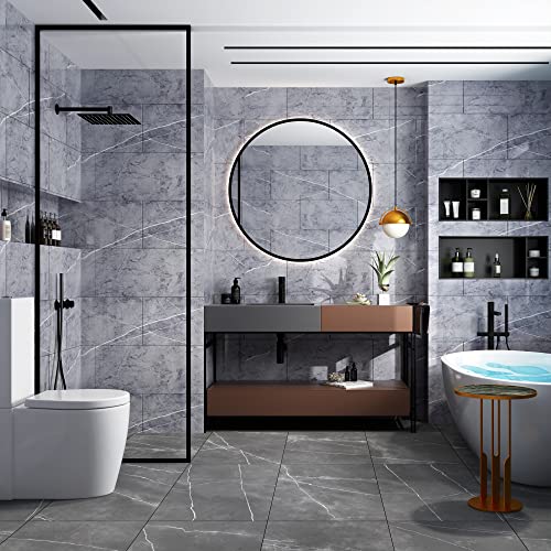 Haimin 3D Wall Panels Peel and Stick Marble Tile Look 10 Pack Waterproof - color: Gray-YSH