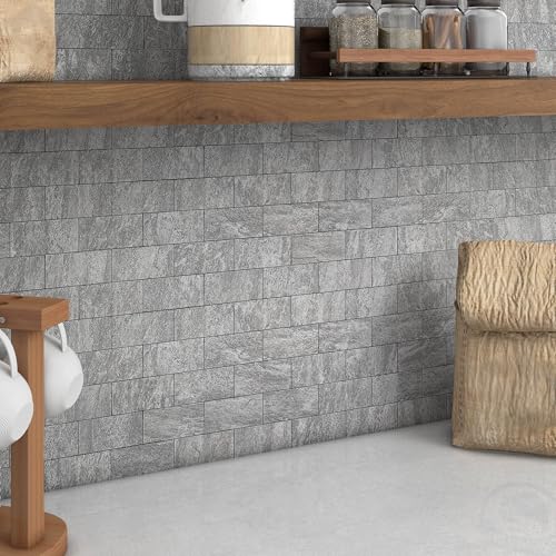 BeNice Marble Peel Stick Backsplash Tile Kitchen Travertine Gray 10pcs - color: Travertine Gray, size: 10sheets