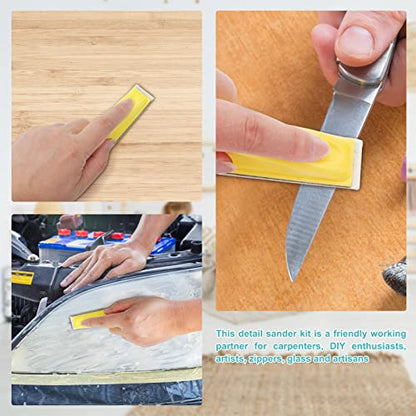 141Pcs Micro Detail Sander Kit, Anglecai 3.5” x 1” Mini Detail Sander for Small Projects, Finger Sander Detail Handel Sanding Tools with 7 Kinds of 140Pcs Sandpaper Grits: 40 60 80 120 150 220 400