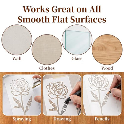 24pcs Flower Stencils for Painting, Reusable Floral Stencils