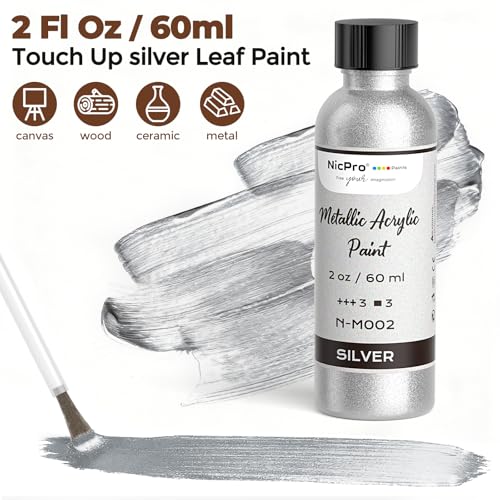 Nicpro Silver Leaf Paint - 2oz/60ml Metallic Silver Acrylic Paint - color: Silver