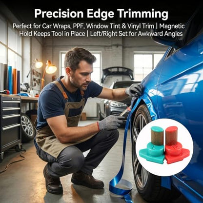 Film Cut Spacer Tool Set, Wrap Tool Cutting Spacer for Film Cut, 2 Pcs Left and Right Hand Edge Guide for Car Wrap Trimming, 2mm and 7mm Distance Cuts, with Utility Knife and 10 Blades