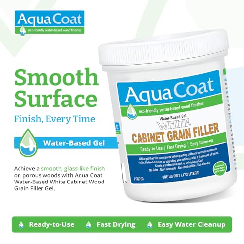 AquaCoat Water-Based White Cabinet Wood Grain Filler Gel – Fast Drying, Low Odor White Wood Filler, Sandable & Paintable for Interior & Exterior Repairs, Upgrades & Restorations – 16 oz - size: 16 Fl Oz (Pack of 1)