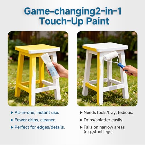 White Paint for Wood, 5.29 Oz (150g) White Touch Up Paint for Wood, Doors, Cabinets, Furniture & Metal Surfaces - No Sanding, Fast-Drying, Water-Based Multi-Surface - color: White