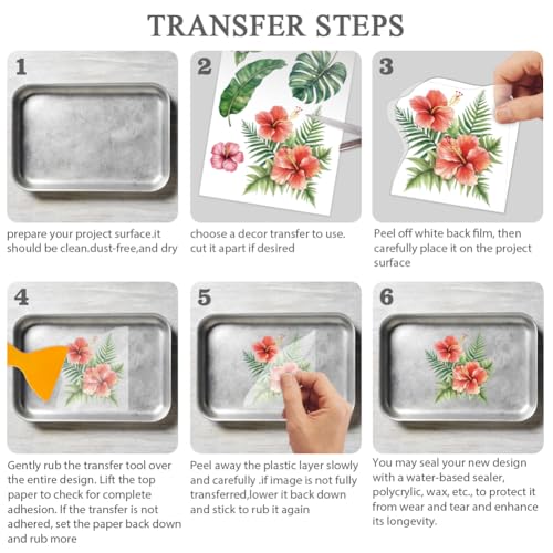 OLYCRAFT 3pcs/Set Flamingo Rub on Transfers for Furniture and Crafts 6x12 Inch Tropical Flower Furniture Decals Transfer Stickers Rub on Decal with 1pc Scraper for Wood Furniture Home Decoration - style: Flamingo