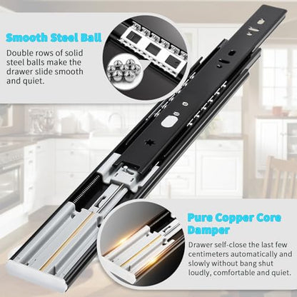 YENUO Soft Close Drawer Slides Full Extension Ball Bearing 12–24 Inch 100LB - color: Black-Soft Close, size: 20 Inch