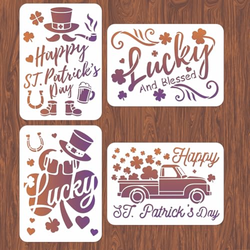 INFUNLY 4pcs St. Patrick's Day Stencils for Painting Reusable Stencils for Painting on Wood Shamrock Stencils Hat Horseshoe Lucky Stencils Drawing Template for Painting on Wood Window Glass Home Decor - style: St. Patrick's Day