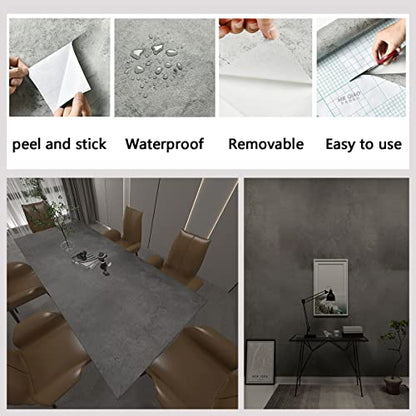 Dark Concrete Wallpaper Peel and Stick Gray Concrete Cement Contact Paper 16x118 inch Matte Thick Texture Wall Paper Removable Self-Adhesive Vinyl Wrap for Kitchen Bedroom Bathroom Wall Covers - color: Dark Gray, size: 16" x 118"