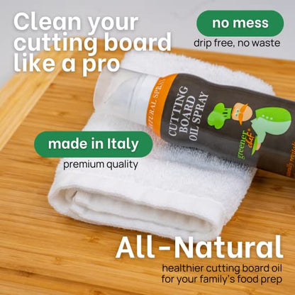 Greener Chef Non Toxic Cutting Board Oil - Innovative Spray for No Mess and Less Waste - Pure Italian Walnut Oil Conditioner for Wood Butcher Blocks, Bamboo Chopping Boards and Wooden Kitchen Utensils